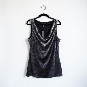 White House Black Market Velvet Damask Burnout Cowl Neck Top Medium NWT
